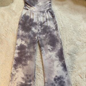 Antistar Tie-Dye Strapless Jumpsuit in Gray and White with pockets size medium